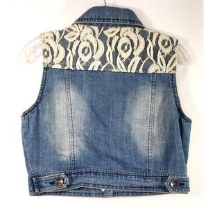 Ci Sono Denim Vest Lace Accent Sleeveless Jean Vest Medium Wash Y2K Retro Size M
